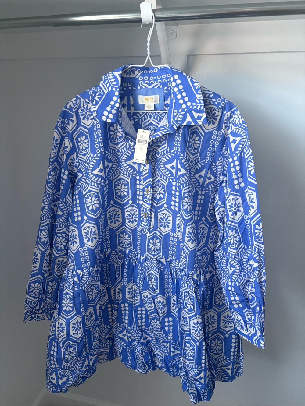 NWT Maeve by Anthropologie Blue Geometric Bubble-Hem Tunic Dress Small